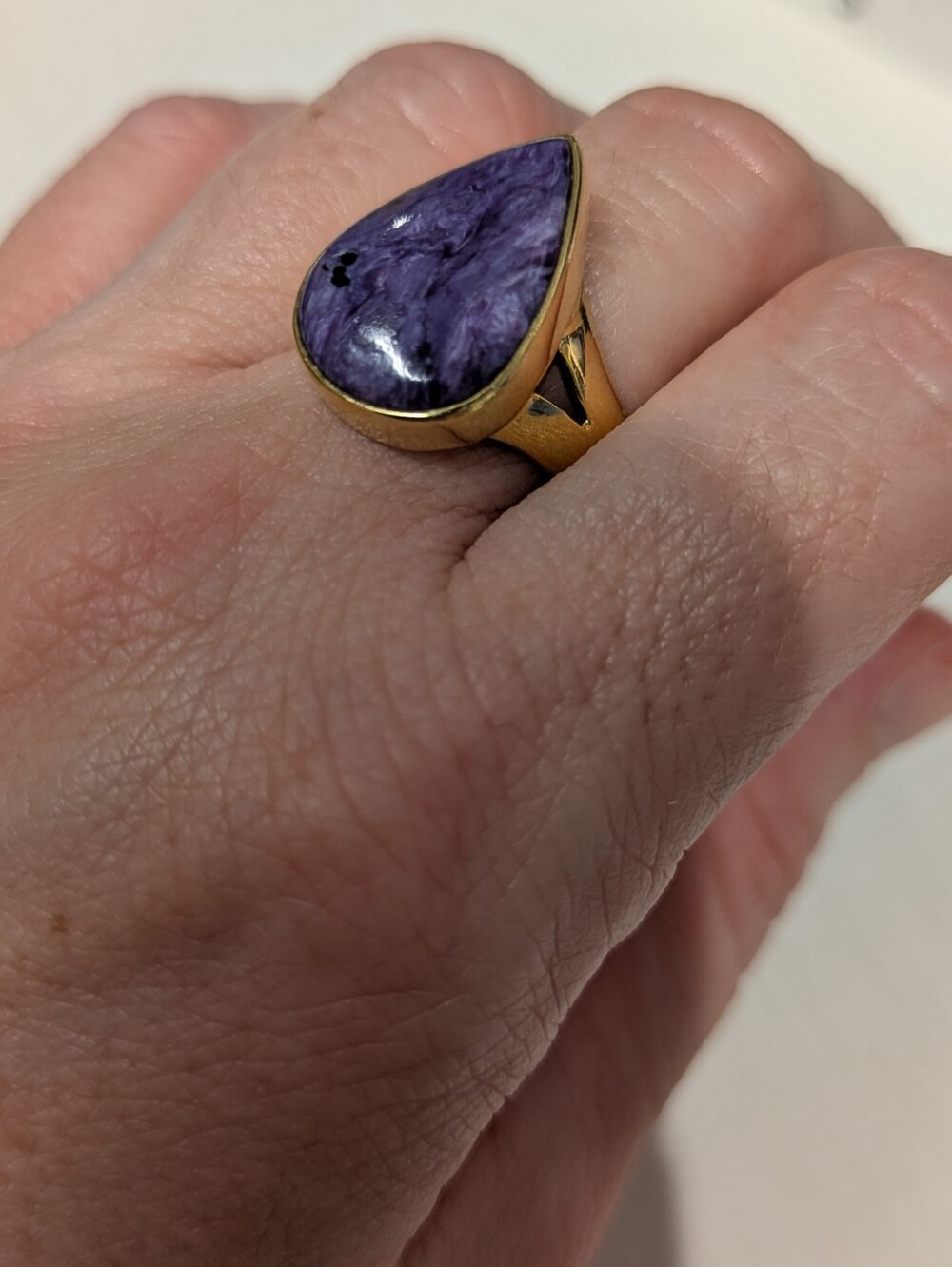 Teardrop Purple Chariot Stone 24K Gold-Plated Ring